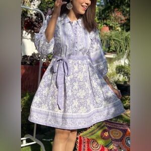 Jaipur Morni Mohini Lavender Printed Tier Cotton Dress Size M